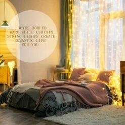9.8 Ft. X 9.8 Ft. 300 LED Warm White Window Curtain String Light With Remote, 8-Lighting Modes USB Powered -The Home Depot Shop betus christmas novelty lights b string curtain 300led 10ft 76 1000