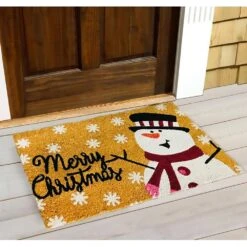 Welcome Merry Christmas Multi 18 In. X 30 In. Coir Non-Slip Indoor Outdoor Door Mat -The Home Depot Shop biege snowman first concept inc fall doormats fc 3588 c3 1000