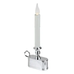 11 In. Battery Operated White And Silver LED Christmas Candle Lamp With Toned Base