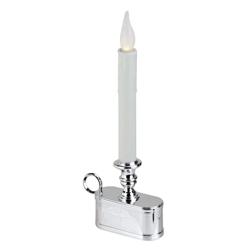 11 In. Battery Operated White And Silver LED Christmas Candle Lamp With Toned Base 1 11 In. Battery Operated White And Silver LED Christmas Candle Lamp With Toned Base