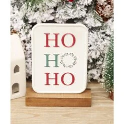 7.8 7 5 In. HO HO HO Christmas Tabletop Metal Sign With Solid Wood Stand -The Home Depot Shop christmas centerpieces uh335 c3 1000