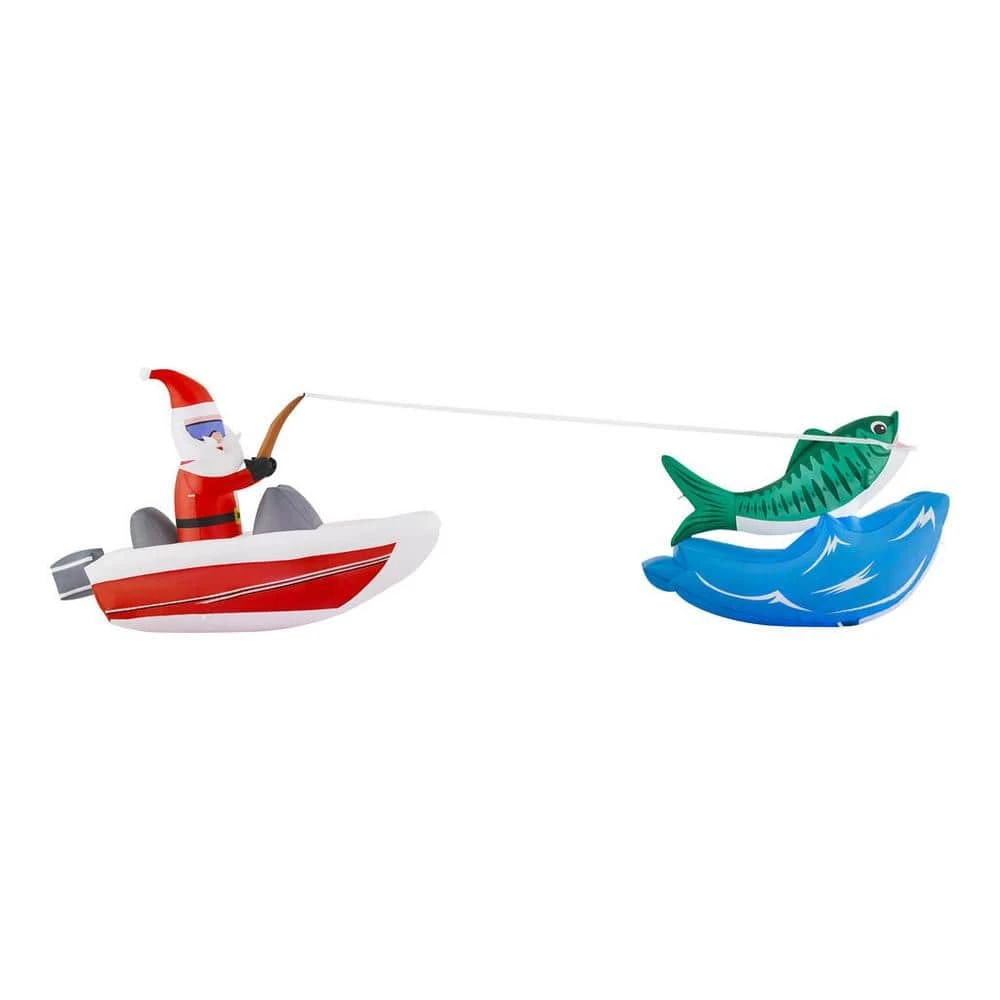 14 Ft Santa In Boat Fishing Holiday Inflatable 1 14 Ft Santa In Boat Fishing Holiday Inflatable