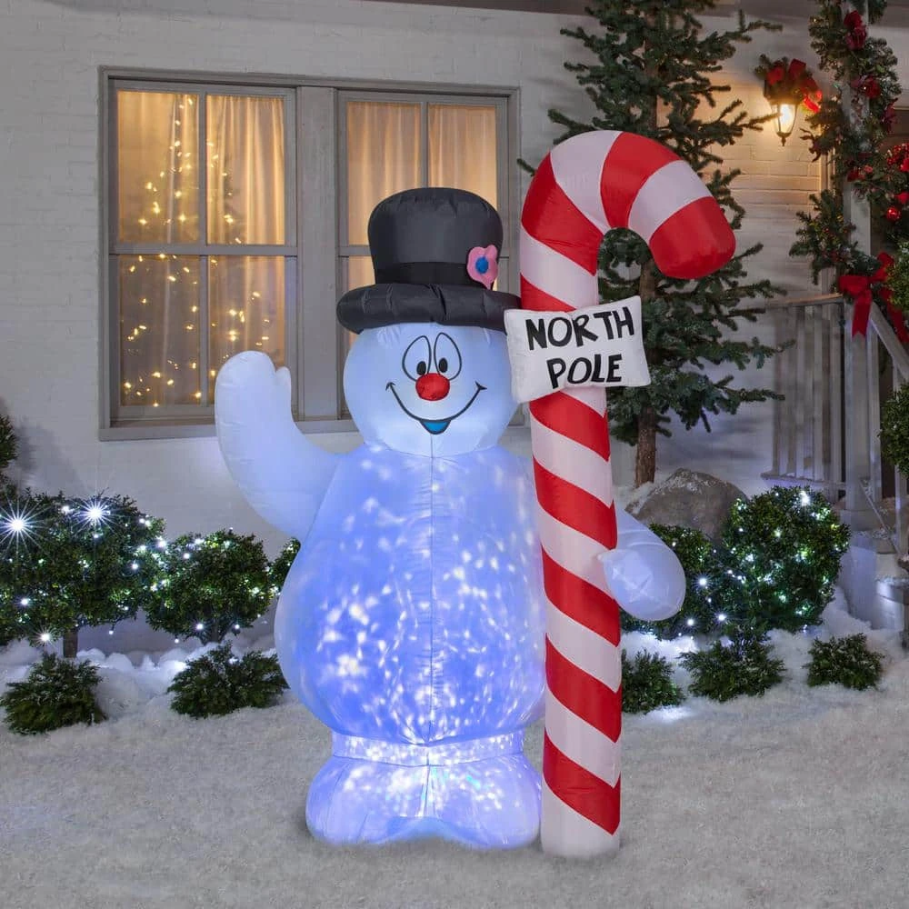 5.5 Ft. H Inflatable Projection Christmas Airblown-Kaleidoscope-Frosty Hugging North Pole Sign-WB 2 5.5 Ft. H Inflatable Projection Christmas Airblown-Kaleidoscope-Frosty Hugging North Pole Sign-WB - Image 2