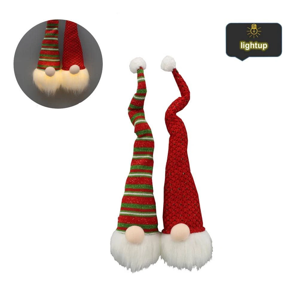 15 In. Gnome Plush Head Ornament With LED Light Home Decor (Set Of 2) 3 15 In. Gnome Plush Head Ornament With LED Light Home Decor (Set Of 2) - Image 3