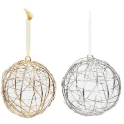 Handcrafted Gold And Silver Wire Wrapped Globe Christmas Ornament (4-Pack)