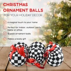 Black And White Ornaments - Glittered Checkered Ball Ornament With Red Bow Christmas Tree Decoration Set (Pack Of 12) 12 Black And White Ornaments - Glittered Checkered Ball Ornament With Red Bow Christmas Tree Decoration Set (Pack Of 12) -The Home Depot Shop christmas ornament sets or 223 fa 1000