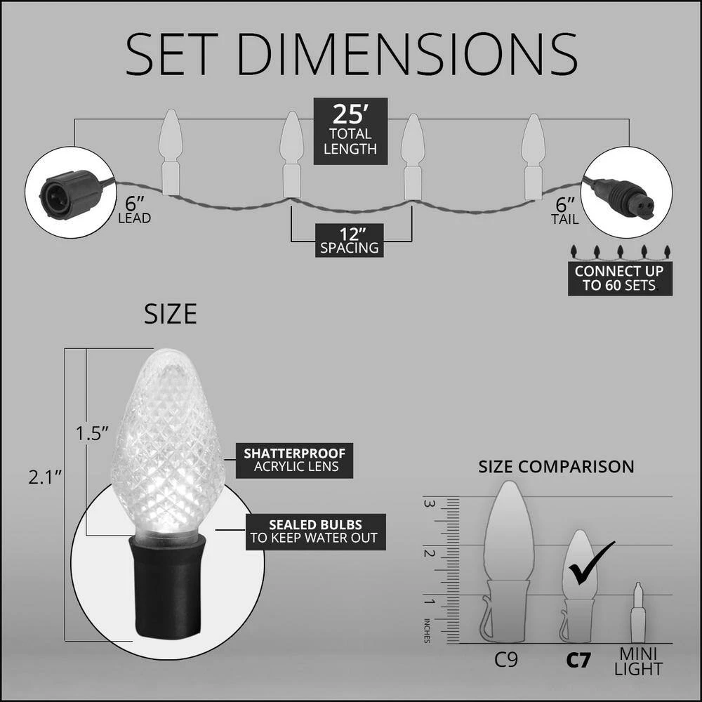 24 Ft. 25-Light LED Cool White Commercial C7 String Lights With Watertight Coaxial Connectors 5 24 Ft. 25-Light LED Cool White Commercial C7 String Lights With Watertight Coaxial Connectors - Image 5