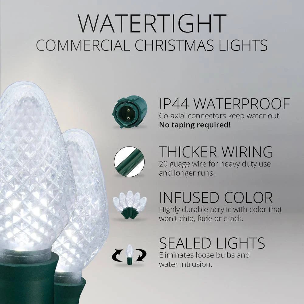 24 Ft. 25-Light LED Cool White Commercial C7 String Lights With Watertight Coaxial Connectors 3 24 Ft. 25-Light LED Cool White Commercial C7 String Lights With Watertight Coaxial Connectors - Image 3