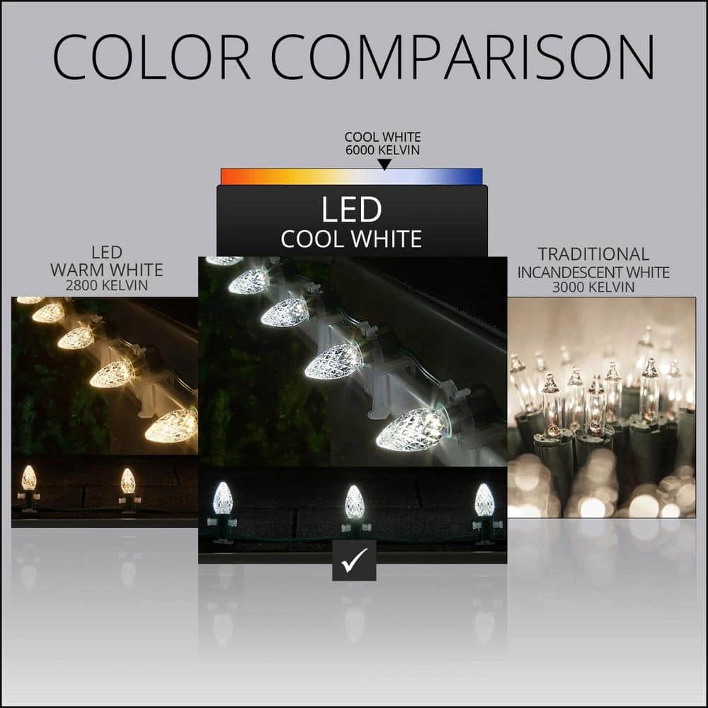 OptiCore 24 Ft. 25-Light LED Cool White Faceted C7 String Light Set 6 OptiCore 24 Ft. 25-Light LED Cool White Faceted C7 String Light Set - Image 6