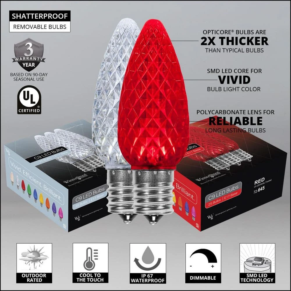 OptiCore 49 Ft. 50-Light LED Red And Cool White Faceted C9 String Light Set 3 OptiCore 49 Ft. 50-Light LED Red And Cool White Faceted C9 String Light Set - Image 3