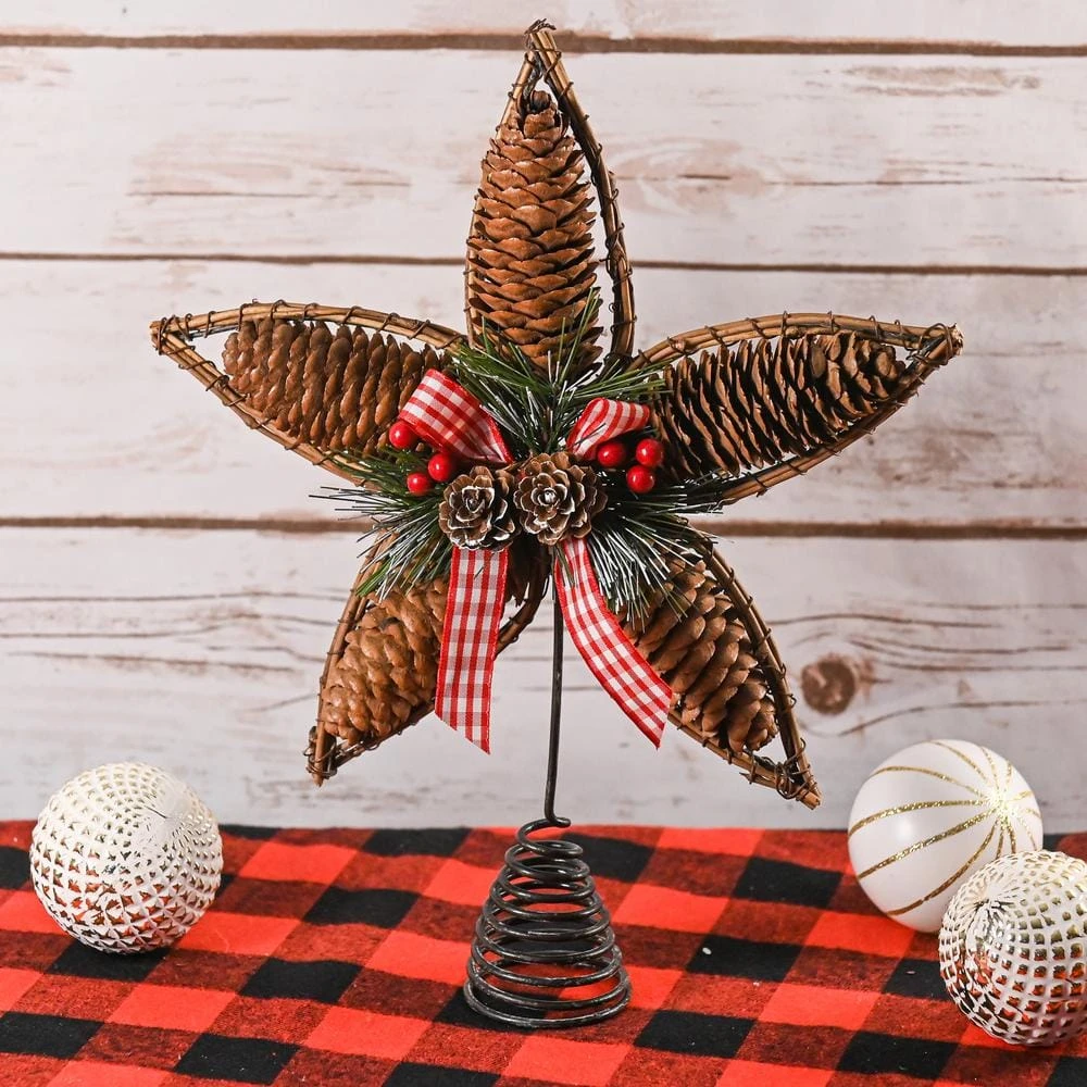 Rattan Star Tree Topper - Christmas Rustic Acorn Tree Topper With Holly And Berry Decorations 5 Rattan Star Tree Topper - Christmas Rustic Acorn Tree Topper With Holly And Berry Decorations - Image 5