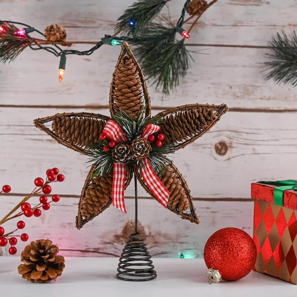 Rattan Star Tree Topper - Christmas Rustic Acorn Tree Topper With Holly And Berry Decorations 3 Rattan Star Tree Topper - Christmas Rustic Acorn Tree Topper With Holly And Berry Decorations - Image 3
