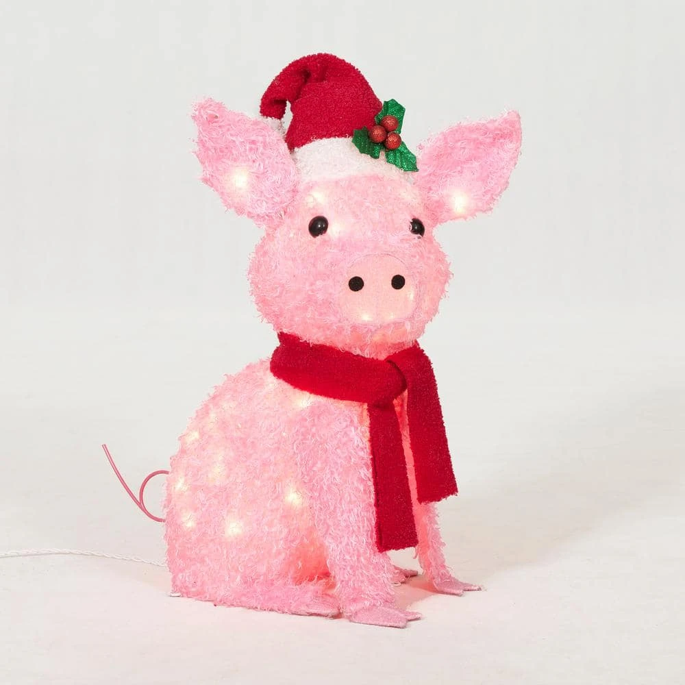 22 In. Tall Clear Lighted Christmas Plush Tinsel Pig Yard Sculpture 1 22 In. Tall Clear Lighted Christmas Plush Tinsel Pig Yard Sculpture