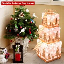 12 In. X 12 In. Christmas Lighted Gift Boxes ( Set Of 3) -The Home Depot Shop christmas yard decorations m23 8cm725 4f 1000