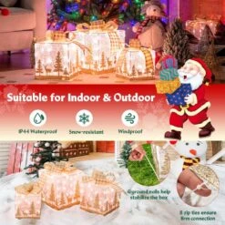12 In. X 12 In. Christmas Lighted Gift Boxes ( Set Of 3) -The Home Depot Shop christmas yard decorations m23 8cm725 76 1000