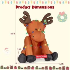 8.5 Ft. X 7.8 Ft. Tall Christmas Inflatable Reindeer Decoration With 24 LED String Lights -The Home Depot Shop costway christmas inflatables hcst04459 1f 1000