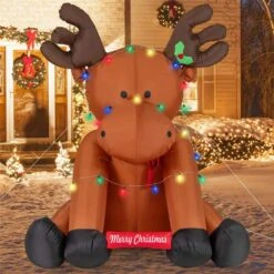 8.5 Ft. X 7.8 Ft. Tall Christmas Inflatable Reindeer Decoration With 24 LED String Lights -The Home Depot Shop costway christmas inflatables hcst04459 44 1000