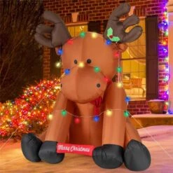 8.5 Ft. X 7.8 Ft. Tall Christmas Inflatable Reindeer Decoration With 24 LED String Lights -The Home Depot Shop costway christmas inflatables hcst04459 4f 1000