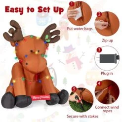 8.5 Ft. X 7.8 Ft. Tall Christmas Inflatable Reindeer Decoration With 24 LED String Lights -The Home Depot Shop costway christmas inflatables hcst04459 66 1000