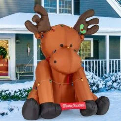 8.5 Ft. X 7.8 Ft. Tall Christmas Inflatable Reindeer Decoration With 24 LED String Lights -The Home Depot Shop costway christmas inflatables hcst04459 fa 1000