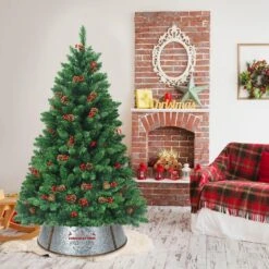 23.5 In. Silver Galvanized Metal Christmas Tree Collar -The Home Depot Shop costway christmas tree collars ms2j wr86sl 31 1000