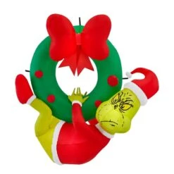 Dr. Seuss 4 Ft Grinch Hanging From Wreath Holiday Inflatable
