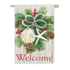 Evergreen 28 In. X 44 In. Costal Christmas House Sub Suede Flag