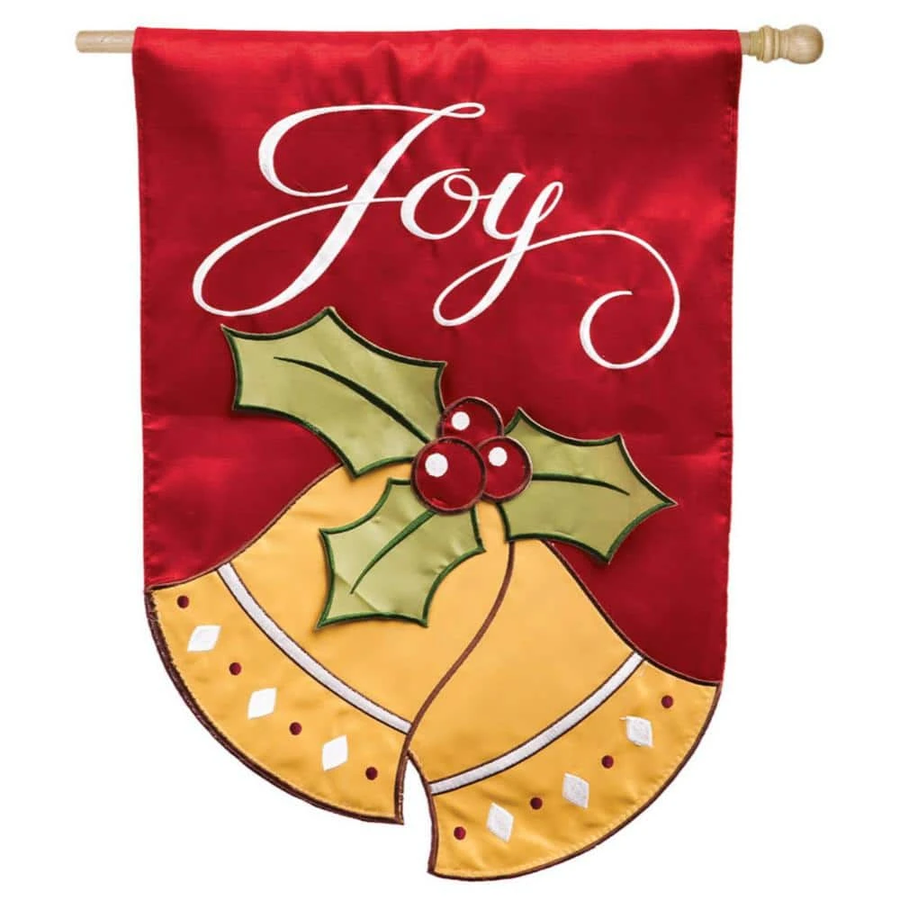 Evergreen 28 In. X 44 In. Joyful Christmas Bells House Applique Flag 1 Evergreen 28 In. X 44 In. Joyful Christmas Bells House Applique Flag