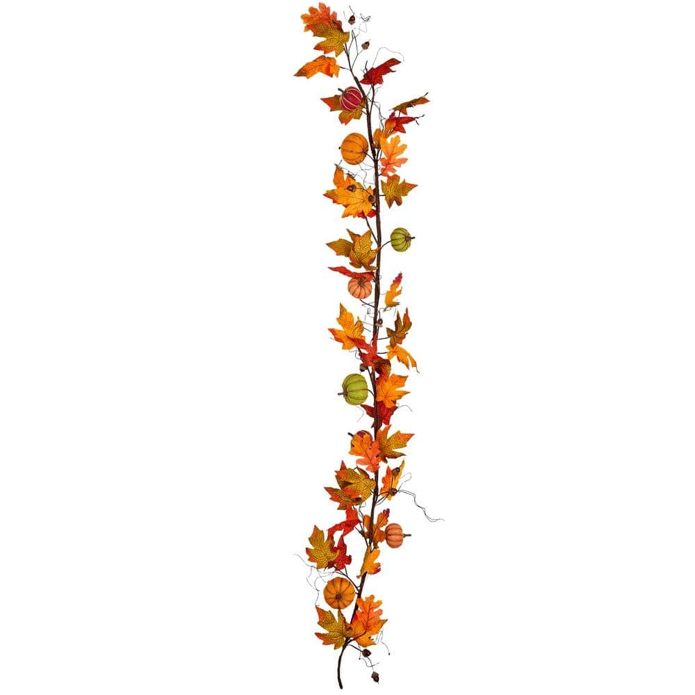 72 In. Burlap Pumpkins With Maple Leaves Garland 1 72 In. Burlap Pumpkins With Maple Leaves Garland