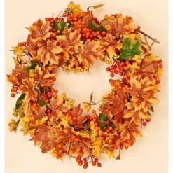 20 In. Artificial Maple Leaf And Mixed Berry Fall Wreath