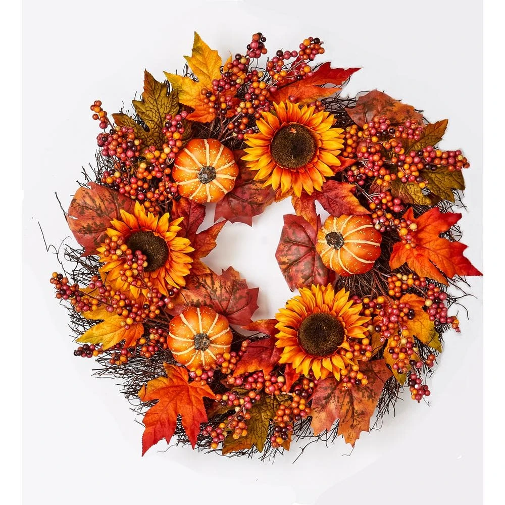 26 In. Artificial Oak Leaf Berry Wreath 1 26 In. Artificial Oak Leaf Berry Wreath