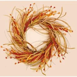 22 In. Artificial Fall Grass And Flower Wreath