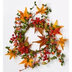 6.5 In. Artificial X 12 In. Artificial O.D. Fall Berry And Leaf Candle Ring/Wreath