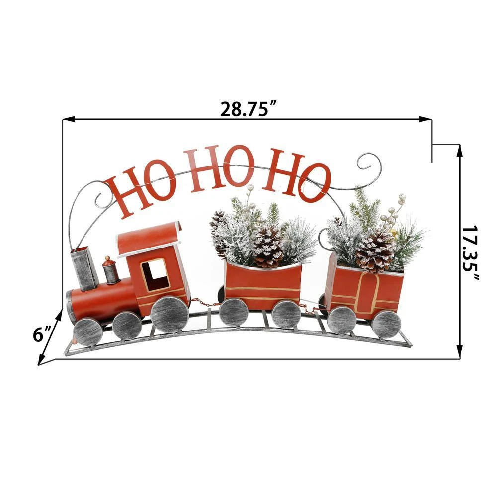 28.75 In. L Tin Train With Pinecones And Battery Operated LED Lights 2 28.75 In. L Tin Train With Pinecones And Battery Operated LED Lights - Image 2