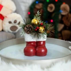 6 In. Cement Christmas Arrangement Santa Boot With Pinecones And Berries -The Home Depot Shop flora bunda christmas centerpieces cs2535e 31 1000