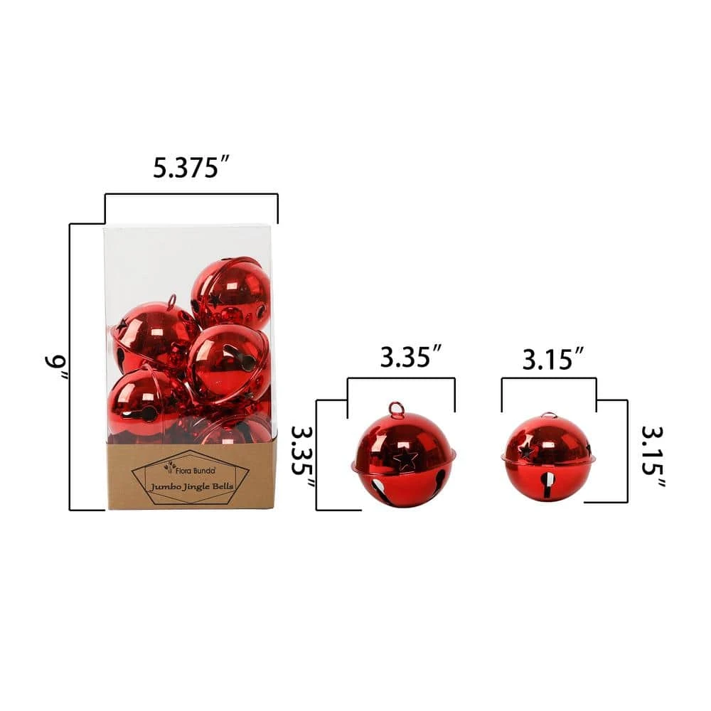 Red Jumbo Jingle Bells, Christmas Ornament 8-Pieces In PVC Box 2 Red Jumbo Jingle Bells, Christmas Ornament 8-Pieces In PVC Box - Image 2