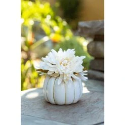 5 In. H Fall Harvest Artificial Plant Cream White Faux Mums In 4 In. Cream Ceramic Pumpkin Pot With Gold Line 10 5 In. H Fall Harvest Artificial Plant Cream White Faux Mums In 4 In. Cream Ceramic Pumpkin Pot With Gold Line -The Home Depot Shop flora bunda indoor fall decorations fa1843e crm 44 1000
