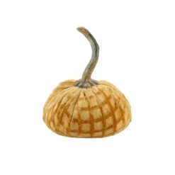 4.75 In. D X 6.5 In. H Small Gold Plaid Velvet Pumpkin