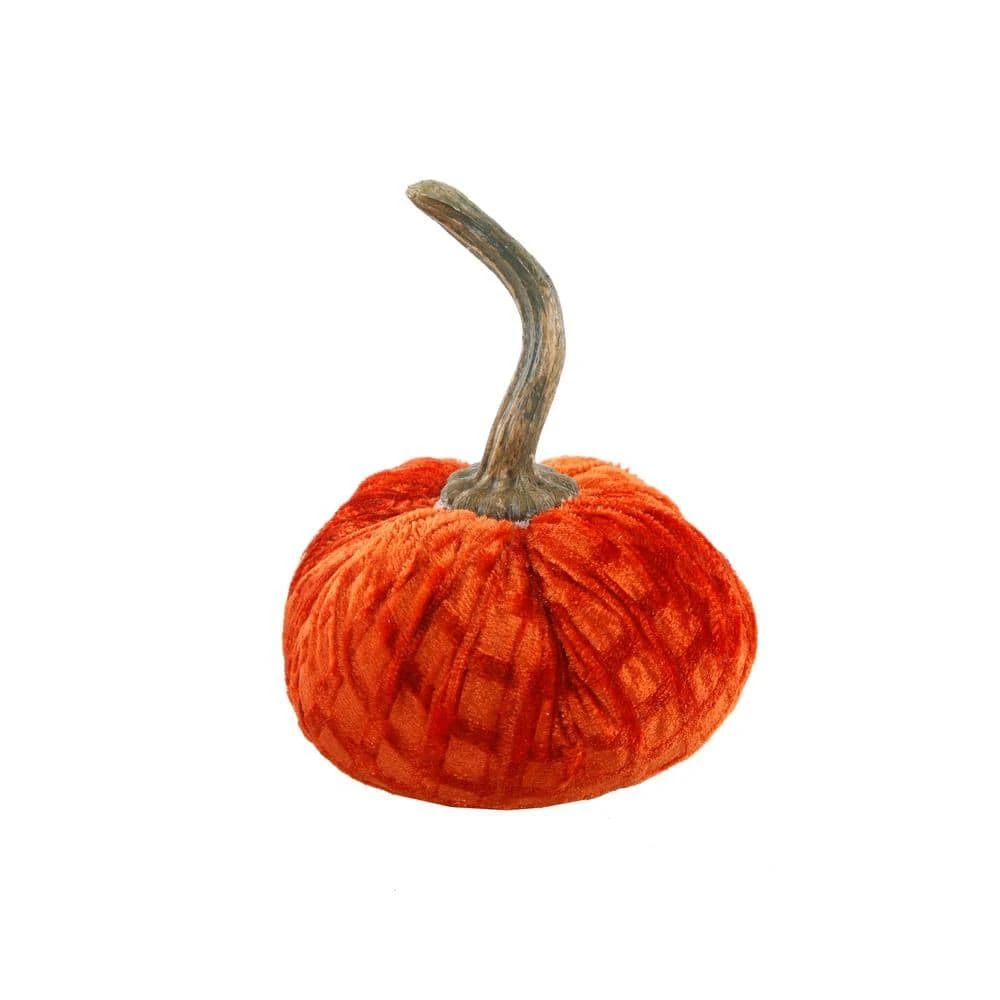 4.75 In. D X 6.5 In. H Small Orange Plaid Velvet Pumpkin 1 4.75 In. D X 6.5 In. H Small Orange Plaid Velvet Pumpkin