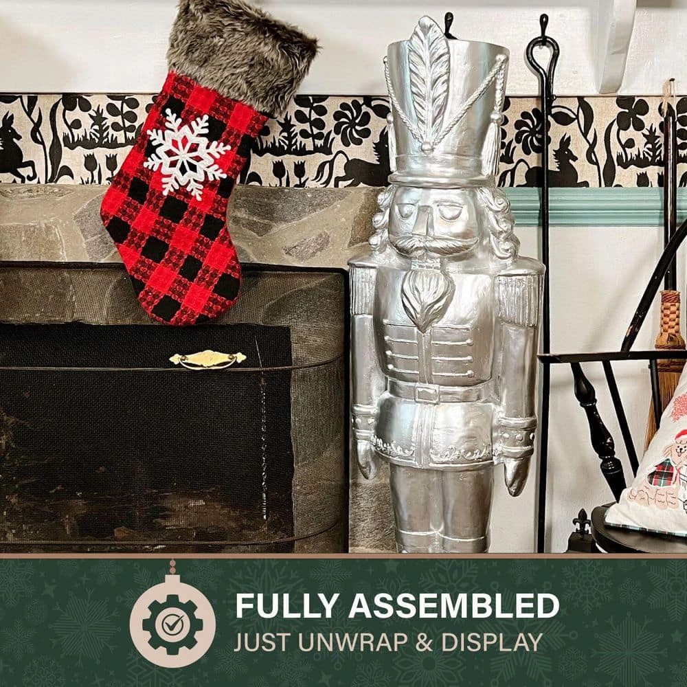 4 Ft. Silver Resin Nutcracker Soldier Christmas Decoration 5 4 Ft. Silver Resin Nutcracker Soldier Christmas Decoration - Image 5