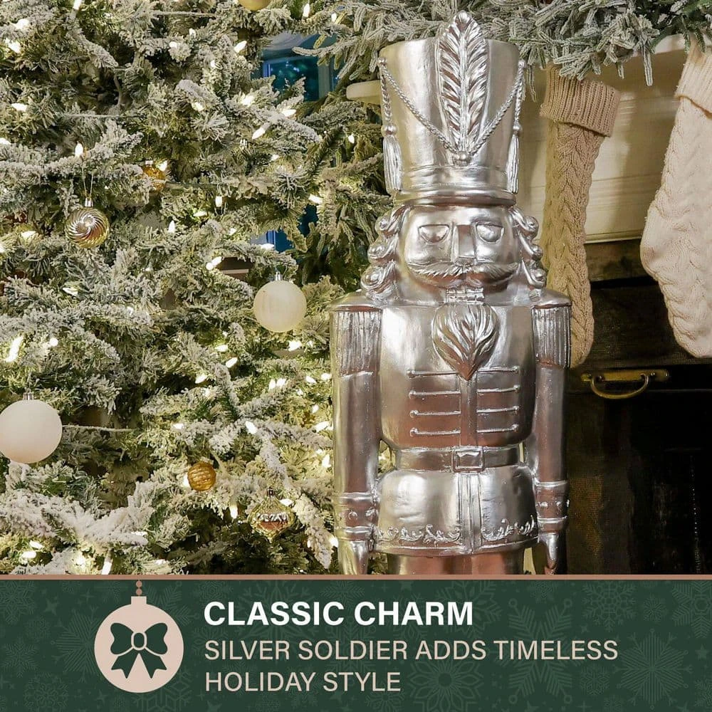 4 Ft. Silver Resin Nutcracker Soldier Christmas Decoration 3 4 Ft. Silver Resin Nutcracker Soldier Christmas Decoration - Image 3