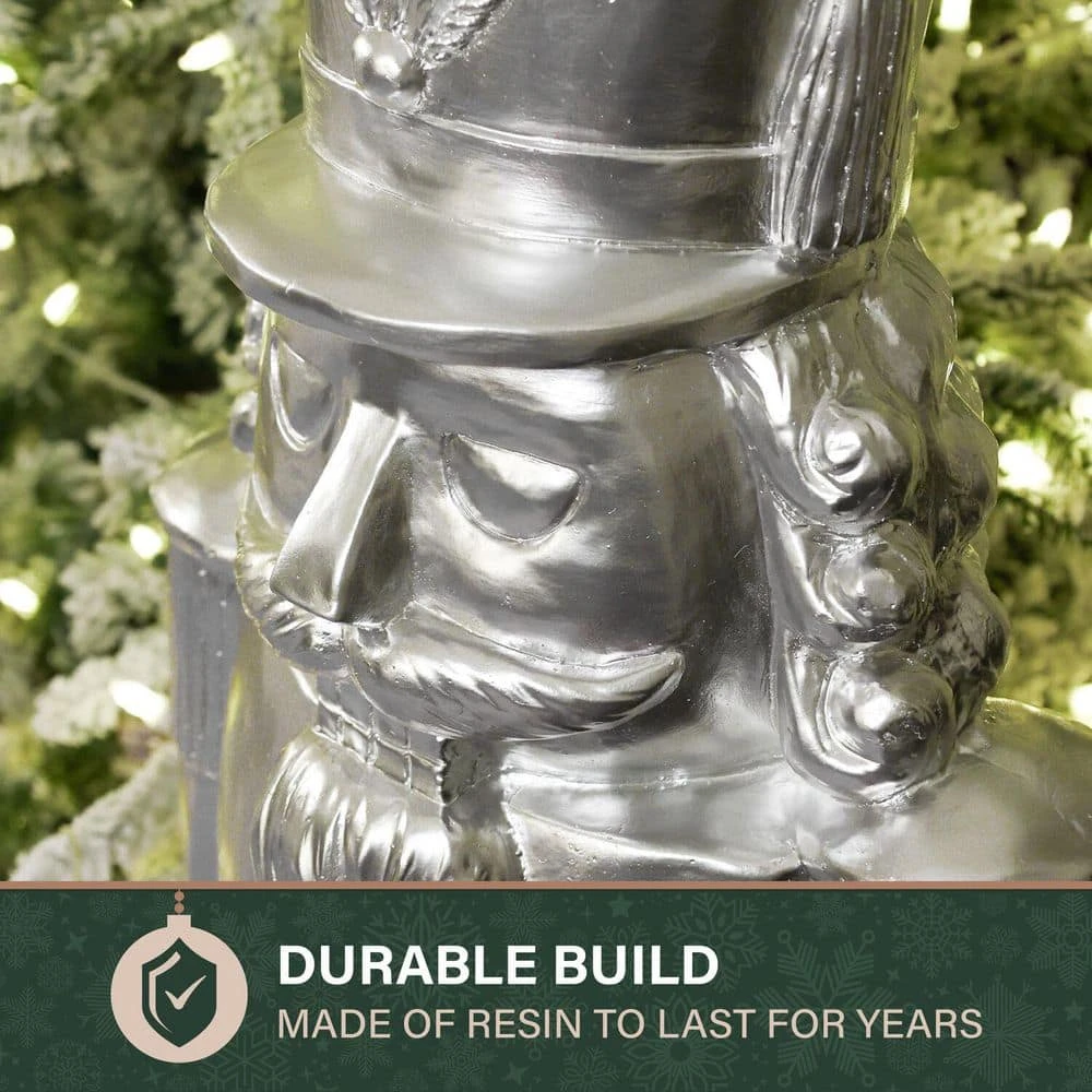 4 Ft. Silver Resin Nutcracker Soldier Christmas Decoration 4 4 Ft. Silver Resin Nutcracker Soldier Christmas Decoration - Image 4