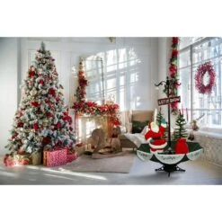 47 In. Christmas Red Santa With Green Umbrella Base And Music 23 47 In. Christmas Red Santa With Green Umbrella Base And Music -The Home Depot Shop fraser hill farm christmas figurines fsfsa066a red 1f 1000