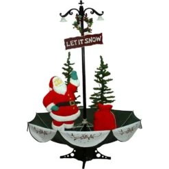 47 In. Christmas Red Santa With Green Umbrella Base And Music