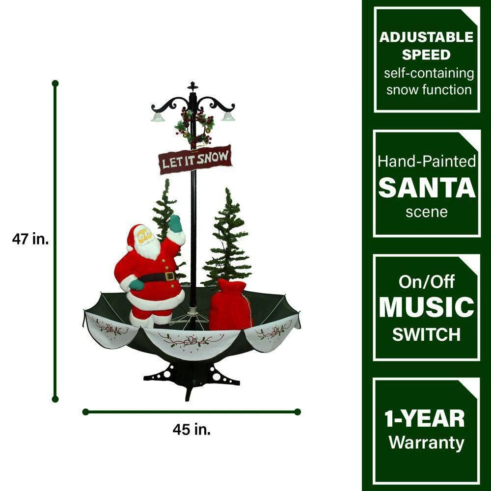 47 In. Christmas Red Santa With Green Umbrella Base And Music 2 47 In. Christmas Red Santa With Green Umbrella Base And Music - Image 2