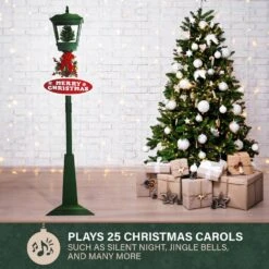 71 In. Green Christmas Square Street Lamp With Christmas Tree And Music -The Home Depot Shop fraser hill farm christmas figurines fsl071a grn 1d 1000