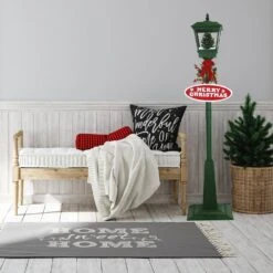 71 In. Green Christmas Square Street Lamp With Christmas Tree And Music -The Home Depot Shop fraser hill farm christmas figurines fsl071a grn 31 1000