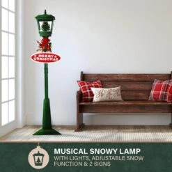 71 In. Green Christmas Square Street Lamp With Christmas Tree And Music -The Home Depot Shop fraser hill farm christmas figurines fsl071a grn 40 1000