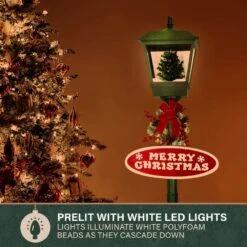 71 In. Green Christmas Square Street Lamp With Christmas Tree And Music -The Home Depot Shop fraser hill farm christmas figurines fsl071a grn a0 1000