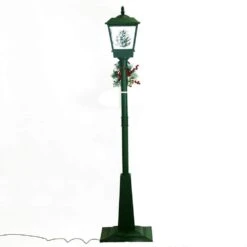 71 In. Green Christmas Square Street Lamp With Christmas Tree And Music -The Home Depot Shop fraser hill farm christmas figurines fsl071a grn c3 1000